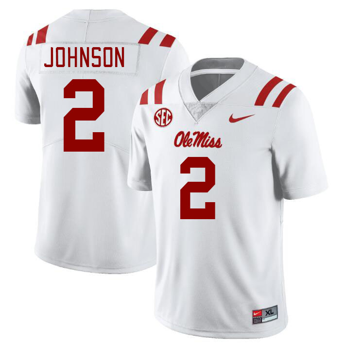 Men #2 Cedric Johnson Ole Miss Rebels College Football Jerseys Stitched Sale-White - Click Image to Close